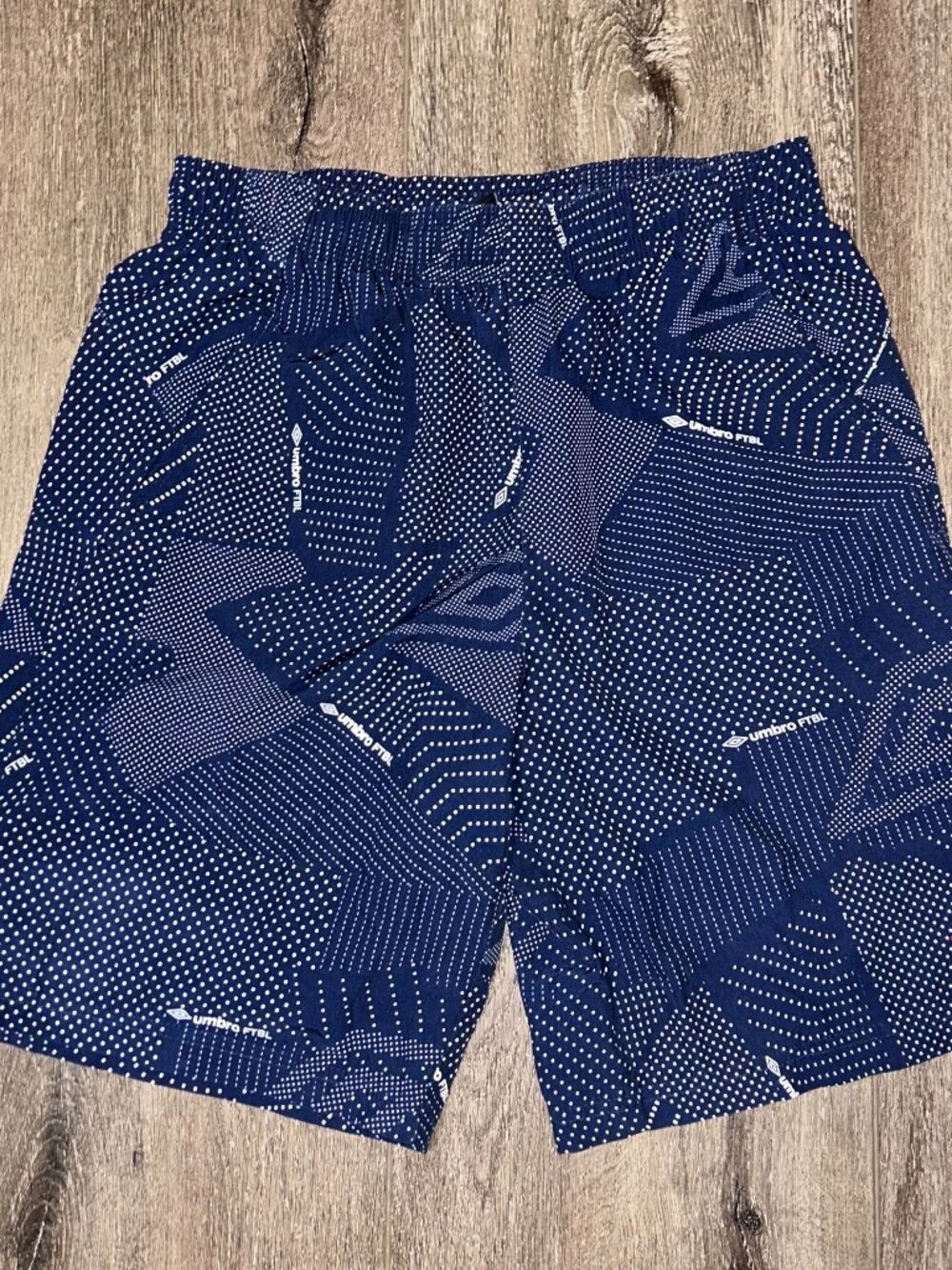 UMBRO Navy Blue Soccer Shorts Boys/ Girls Geometric Youth M 10/12 26" Waist
